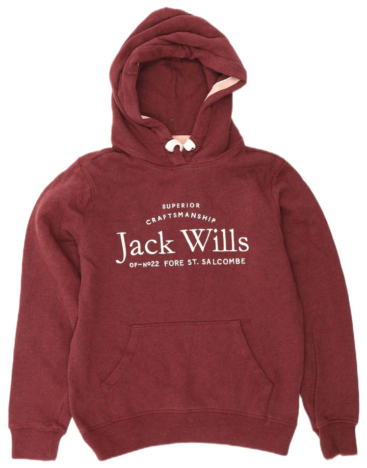JACK WILLS Womens Graphic Hoodie Jumper UK 8 Small Burgundy Cotton