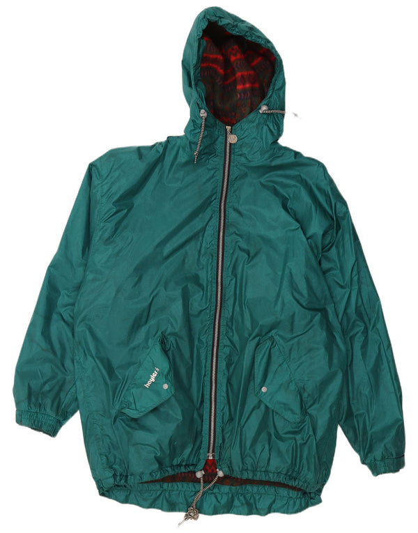 VINTAGE Mens Graphic Hooded Windbreaker Coat UK 42 XL Green Polyamide
