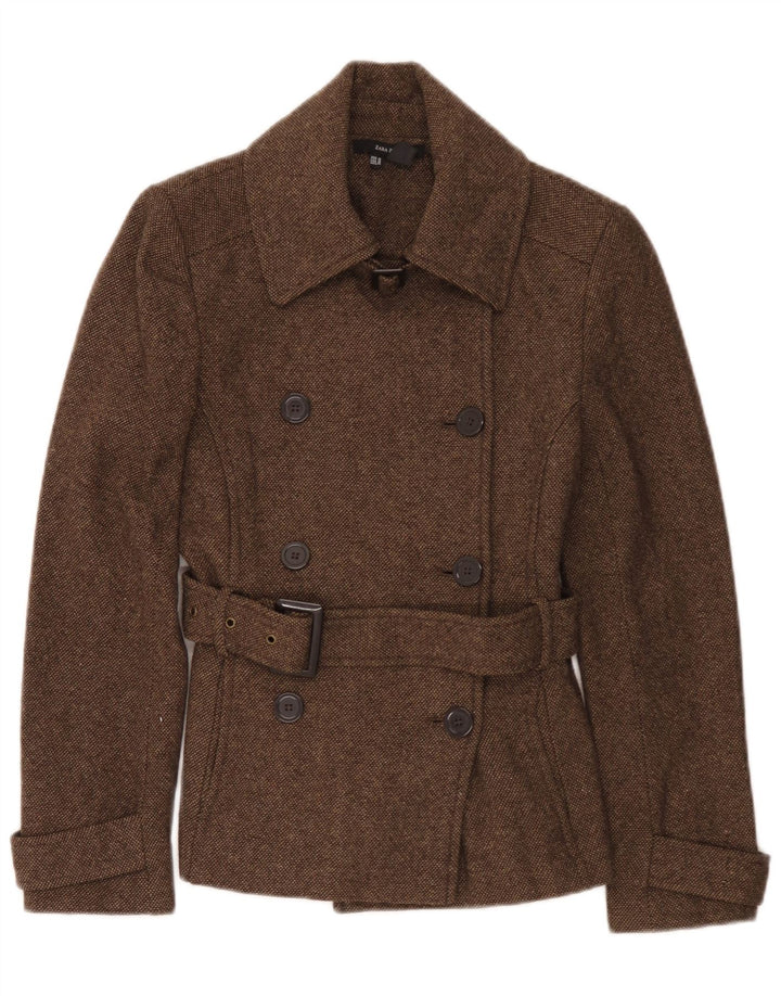 Zara Womens Pea Coat UK 12 Medium Brown Polyester