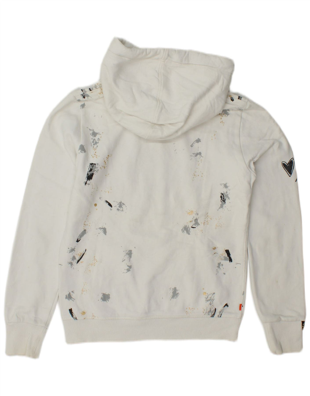 SUPERDRY Womens Graphic Hoodie Jumper UK 6 XS White Cotton