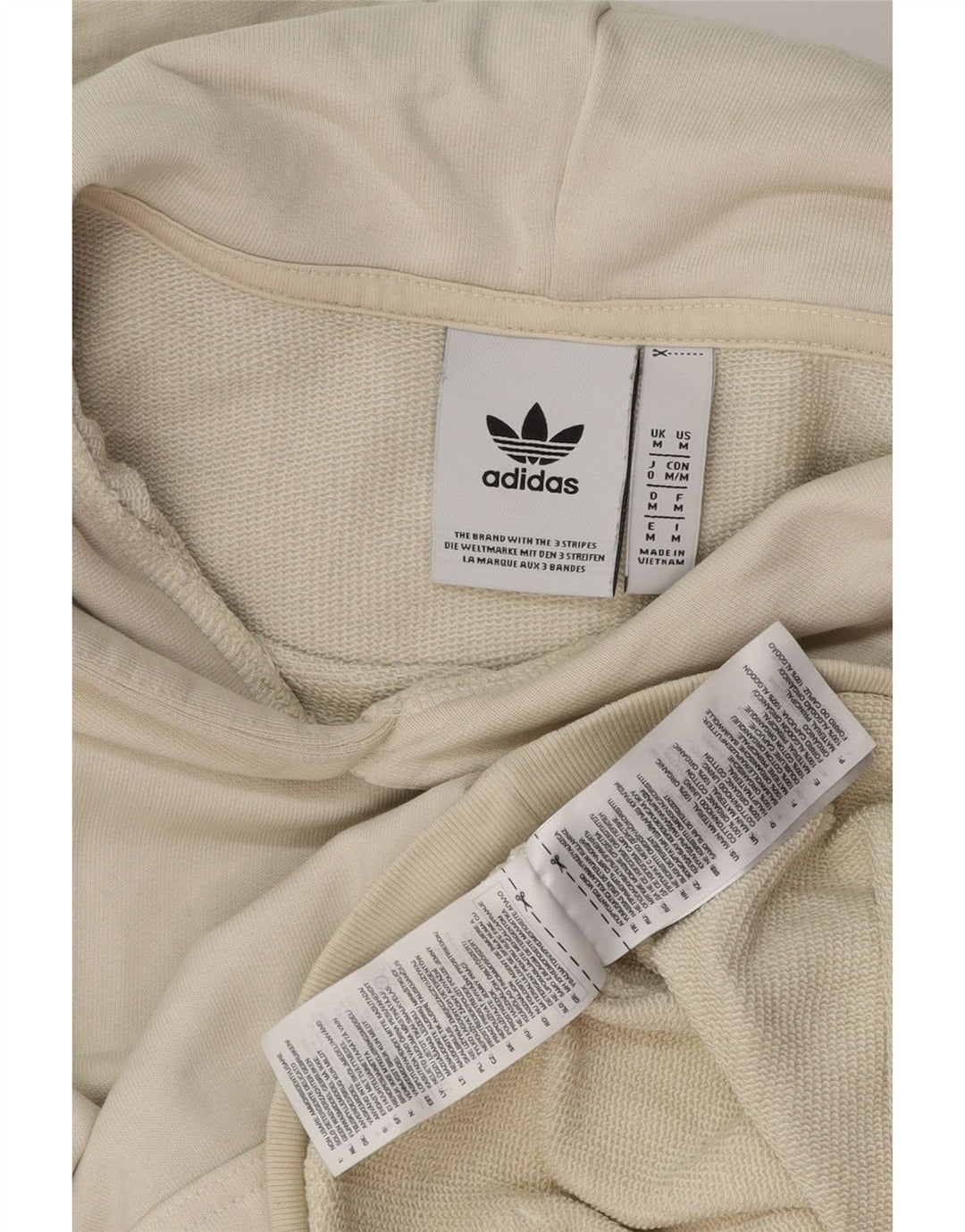 ADIDAS Womens Hoodie Jumper UK 14 Medium Off White Cotton