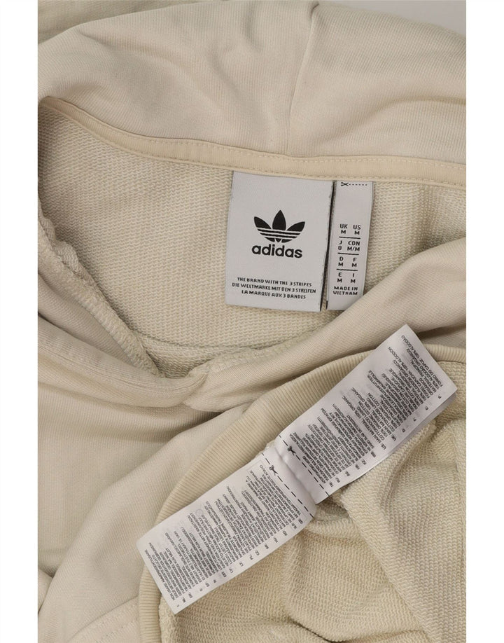 ADIDAS Womens Hoodie Jumper UK 14 Medium Off White Cotton