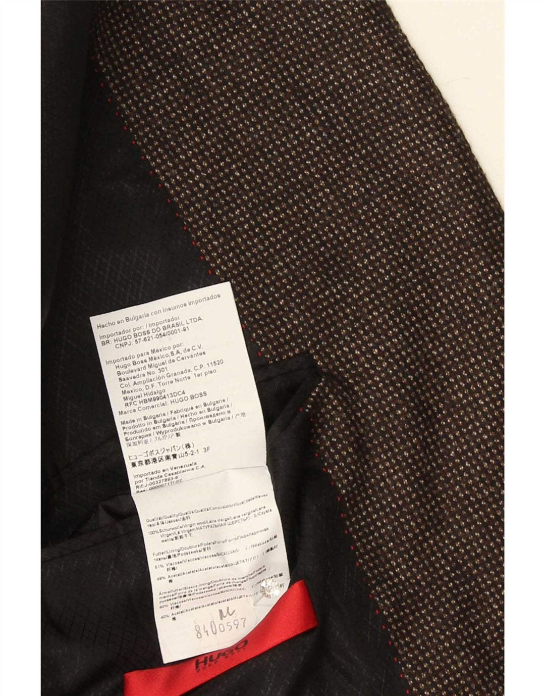 Hugo Boss Mens 2 Button Blazer Jacket US 44 2XL Brown Spotted Wool