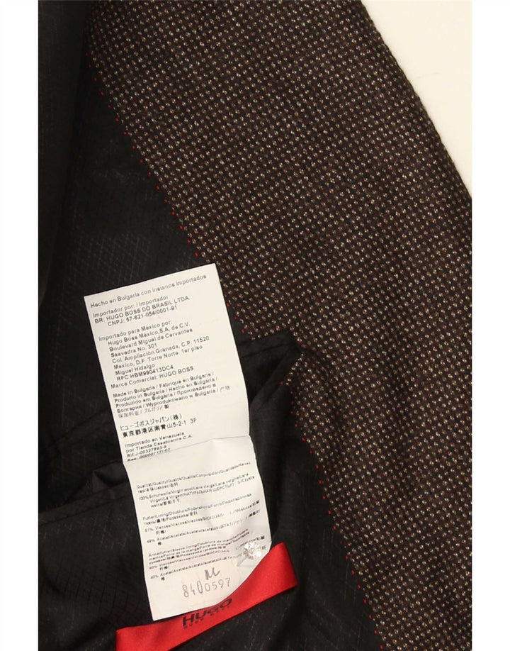 Hugo Boss Mens 2 Button Blazer Jacket US 44 2XL Brown Spotted Wool
