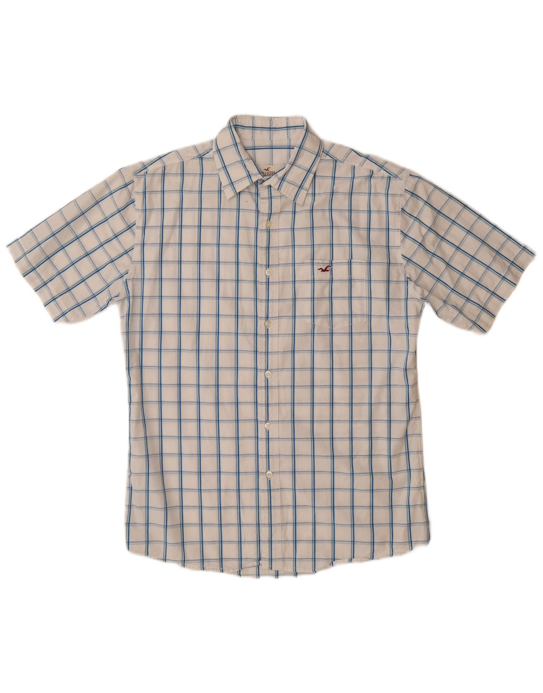 HOLLISTER Boys Short Sleeve Shirt 15-16 Years 2XL White Check