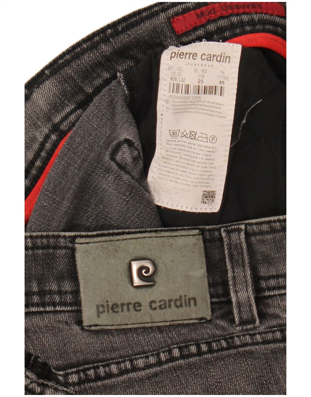 PIERRE CARDIN Mens Straight Jeans W36 L32 Grey Cotton