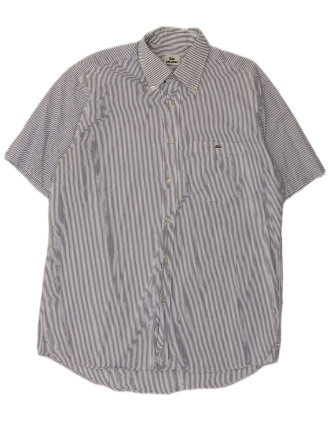 LACOSTE Mens Short Sleeve Shirt Size 42 Large Blue Striped Cotton