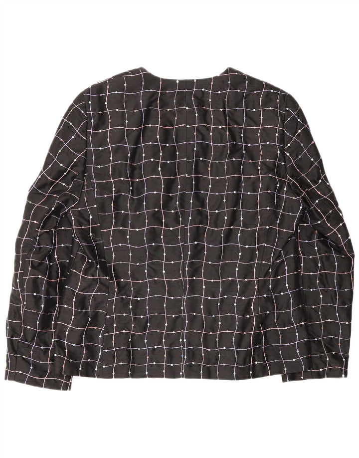 Elegance Womens Shirt Blouse UK 16 Large Black Check Silk