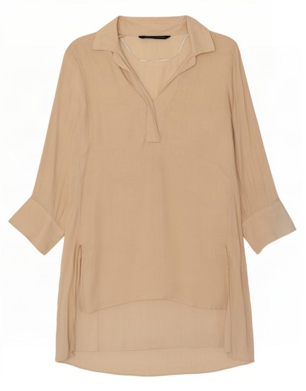 Zara Womens Long Sleeve Oversized Shirt Dress UK 10 Small Beige Polyester