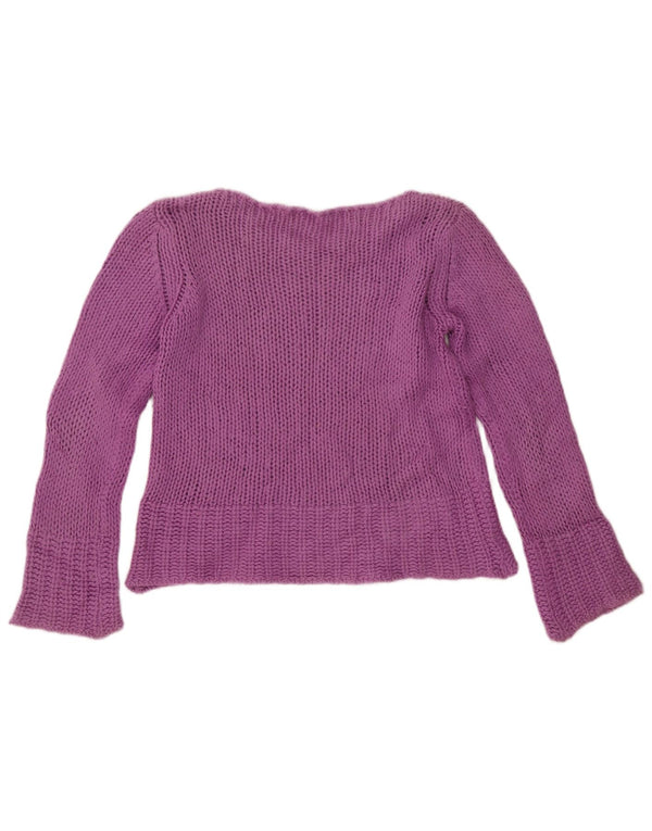 BENETTON Womens Crop Boat Neck Jumper Sweater UK 10 Small Purple Wool