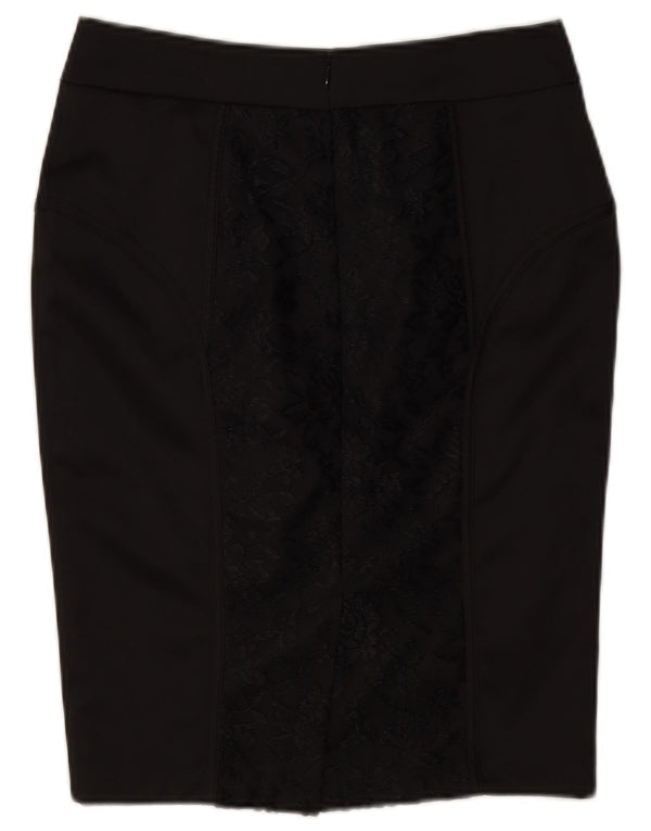 Dunnes Womens Pencil Skirt UK 8 Small W26  Black Floral Polyester