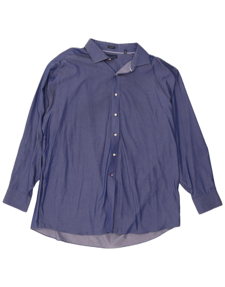 Tommy Hilfiger Mens Regular Fit Shirt Size 18 2XL Blue Cotton