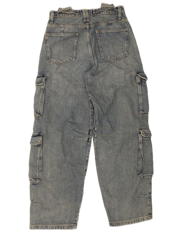 Zara Womens High Waist Cargo Loose Jeans EU 36 XS W26 L30 Blue Cotton