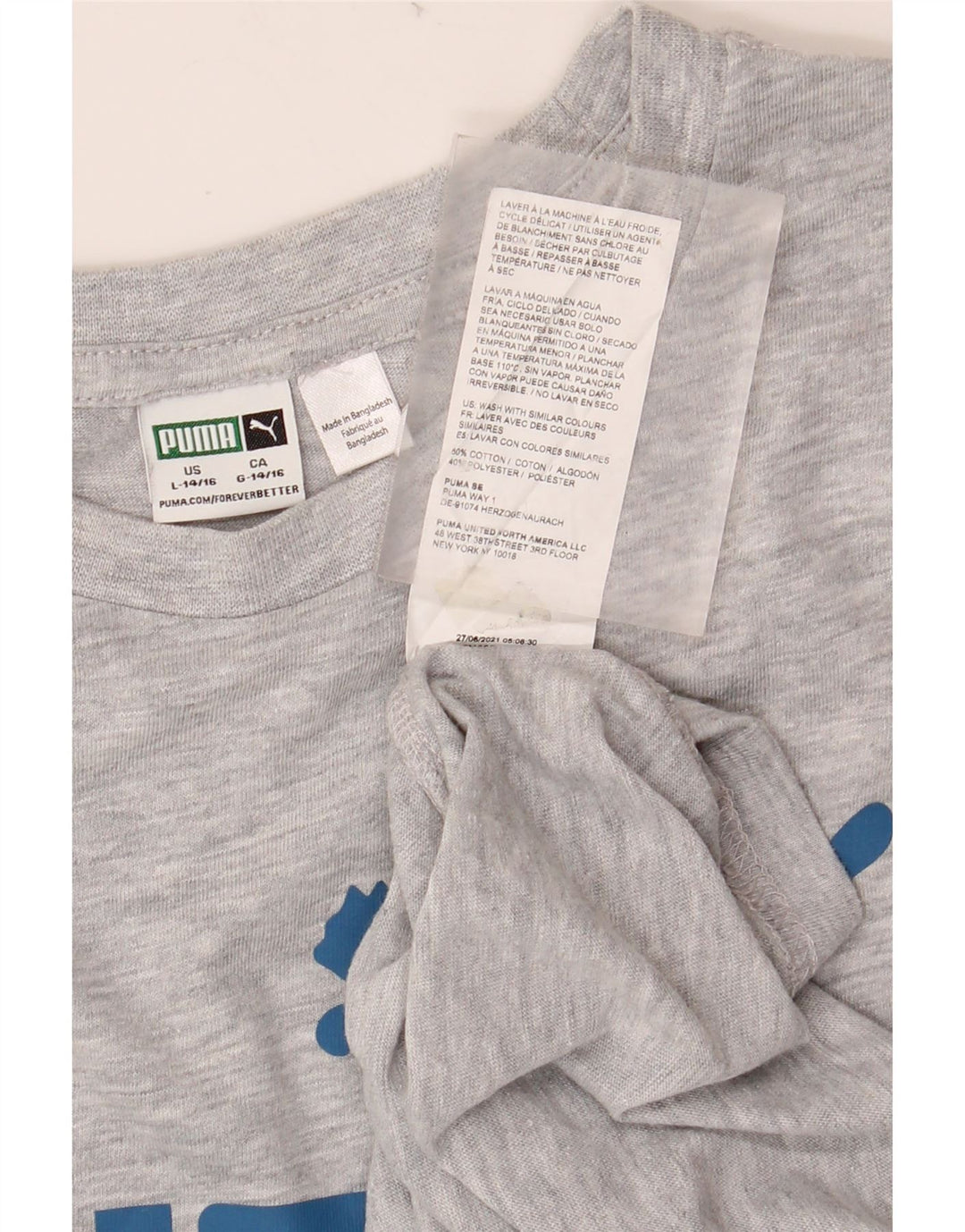 PUMA Boys Graphic T-Shirt Top 13-14 Years Large Grey Cotton