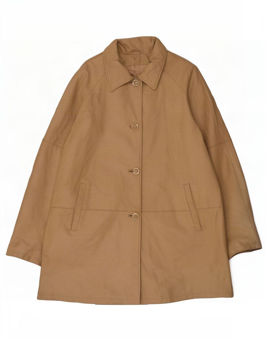 Vintage Womens Leather Coat EU 50 3XL Beige Classic