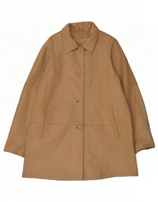 Vintage Womens Leather Coat EU 50 3XL Beige Classic