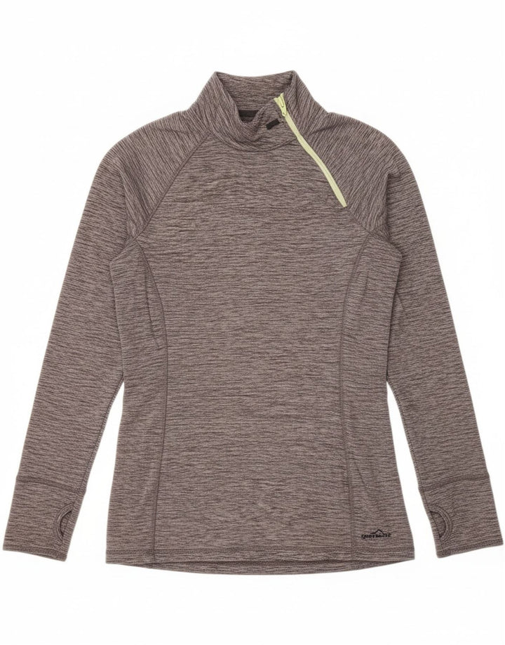EDDIE BAUER Womens Zip Neck Top Long Sleeve UK 12 Medium Grey Flecked Vintage Eddie Bauer and Second-Hand Eddie Bauer from Messina Hembry 