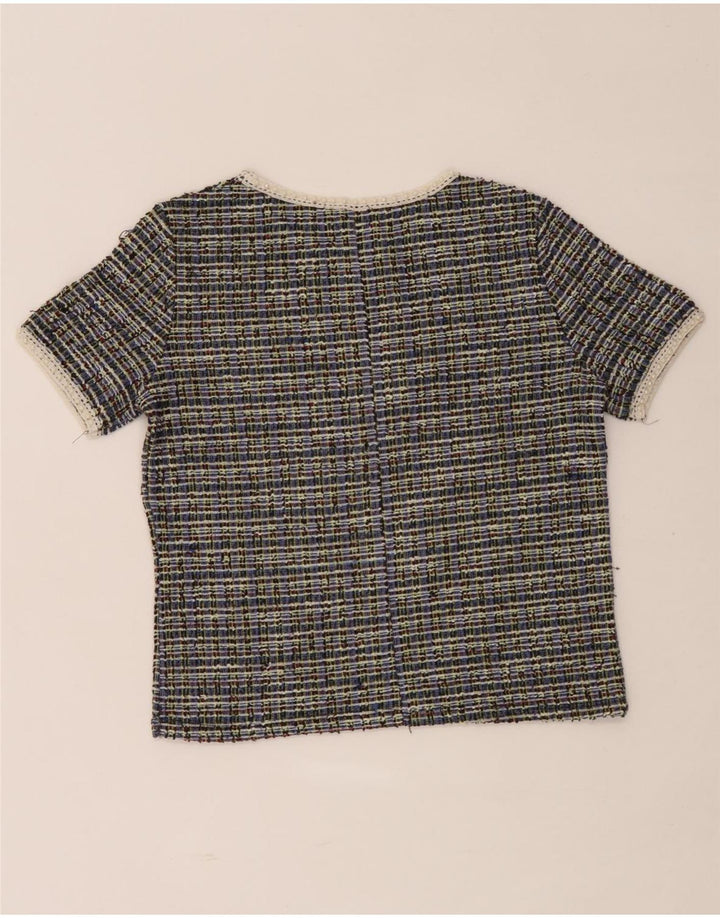 Zara Womens Crop T-Shirt Top UK 12 Medium Multicoloured Check Polyester