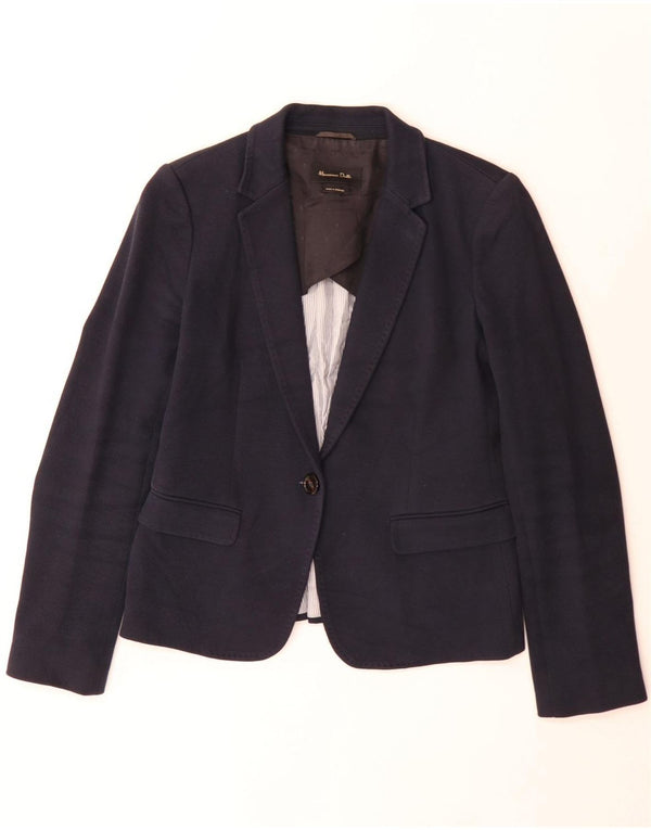 Massimo Dutti Womens 1 Button Blazer Jacket EU 40 Medium Navy Blue Cotton