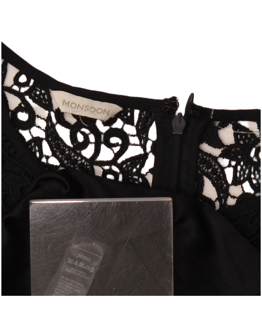 MONSOON Womens 3/4 Sleeve A-Line Dress UK 10 Small Navy Blue Floral