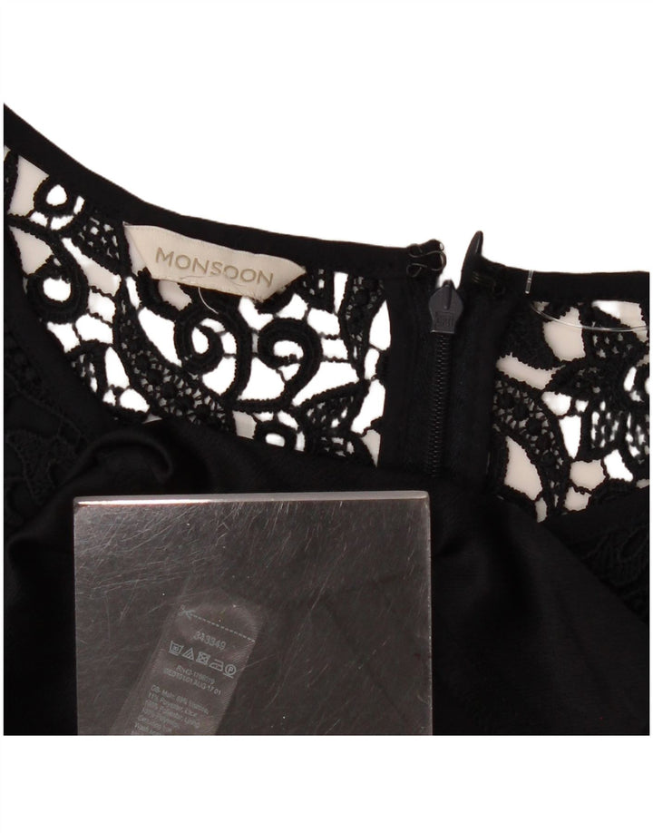 MONSOON Womens 3/4 Sleeve A-Line Dress UK 10 Small Navy Blue Floral