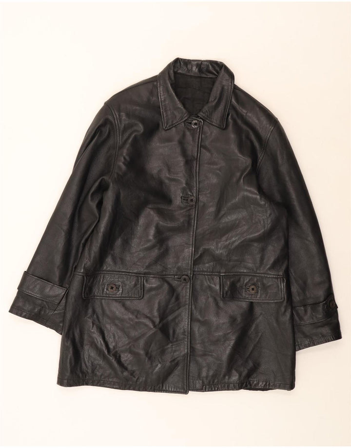 Vintage Womens Leather Coat IT 46 Large Black