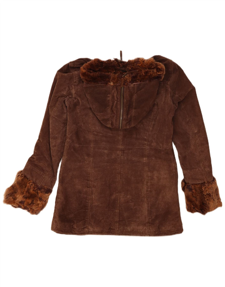 Conbipel Womens Hooded Suede Windbreaker Jacket UK 14 Medium Brown Leather