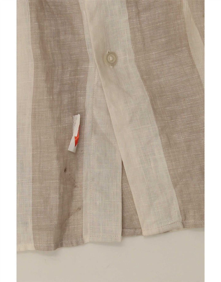 Massimo Dutti Mens Shirt Medium Beige Striped Linen