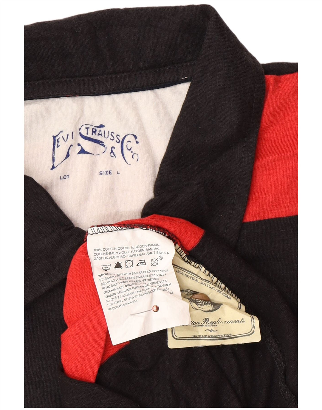 LEVI'S Mens Graphic Long Sleeve Rugby Polo Shirt Large Red Striped Cotton