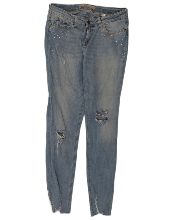 Zara Womens Distressed Skinny Jeans EU 36 XS W26 L27 Blue Spotted Cotton