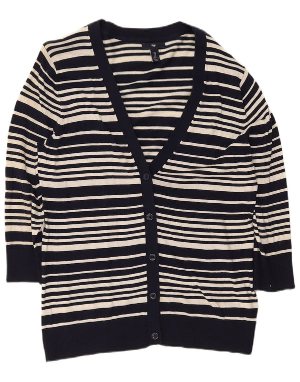 Gap Womens 3/4 Sleeve Cardigan Sweater UK 16 Large Navy Blue Striped Cotton