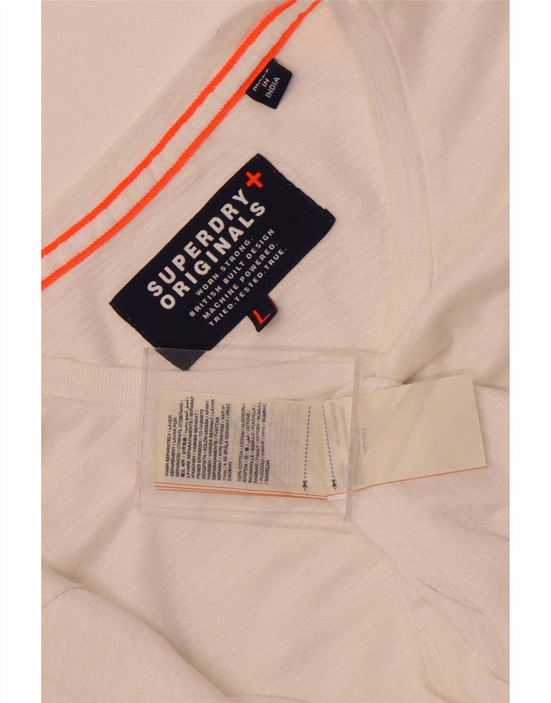 Superdry Mens Top Long Sleeve Large White Cotton