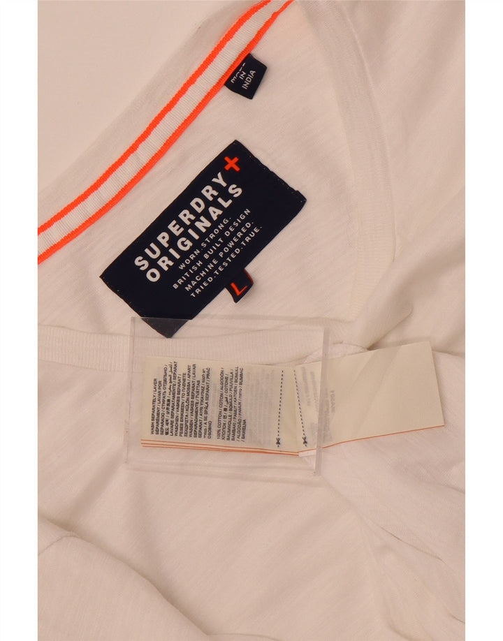 Superdry Mens Top Long Sleeve Large White Cotton