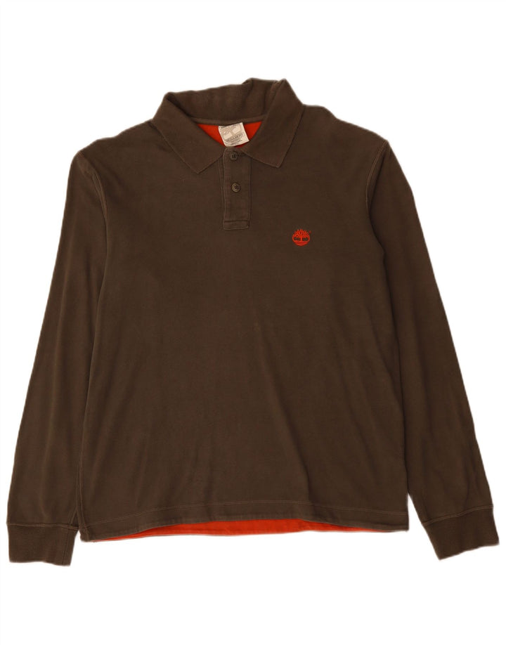 TIMBERLAND Mens Regular Fit Long Sleeve Polo Shirt Medium Khaki Cotton
