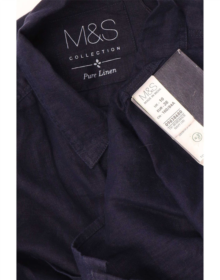 Marks & Spencer Womens Shirt UK 10 Small Navy Blue Linen