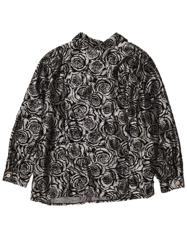Vintage Womens Shirt Blouse UK 28 6XL Silver Floral Polyester