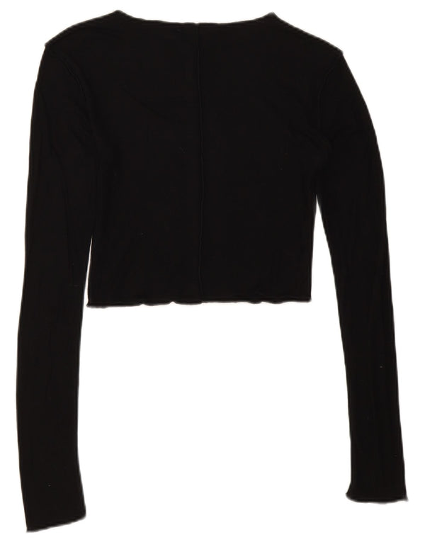 Zara Womens Crop Top Long Sleeve UK 8 Small Black