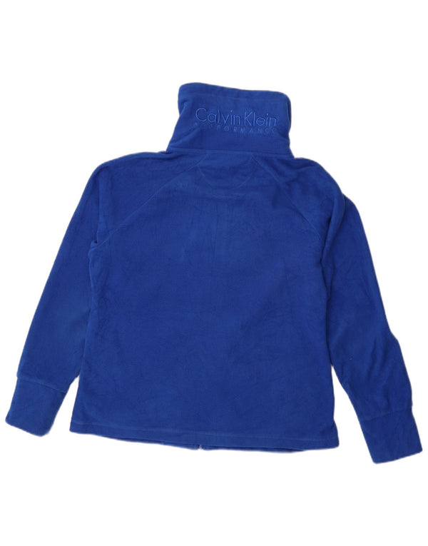 CALVIN KLEIN Womens Graphic Fleece Jacket UK 14 Medium Blue Polyester