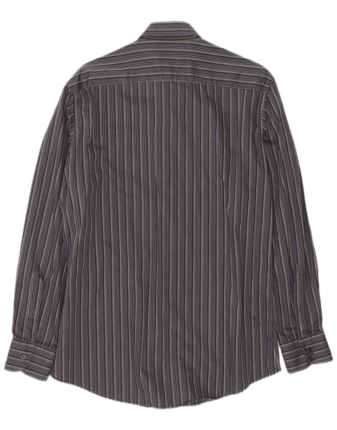 Zegna Mens Shirt Medium Grey Striped Cotton