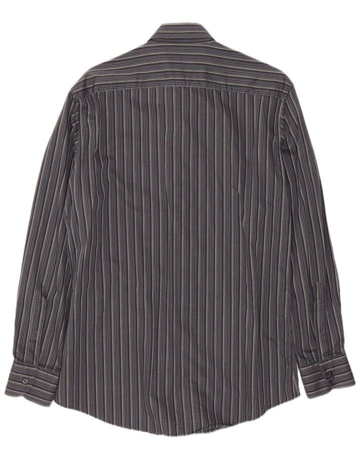 Zegna Mens Shirt Medium Grey Striped Cotton
