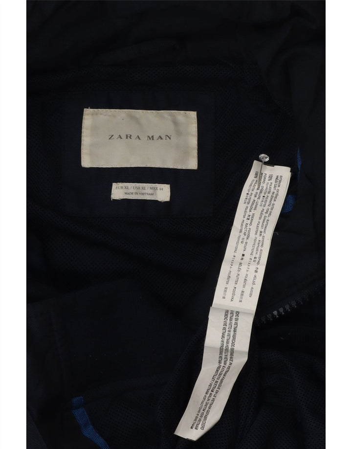 Zara Mens Hooded Bomber Jacket UK 42 XL Navy Blue Polyester