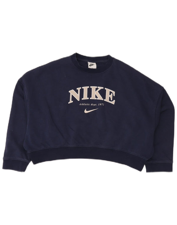 NIKE Girls Crop Oversized Sweatshirt Jumper 10-11 Years Medium Navy Blue