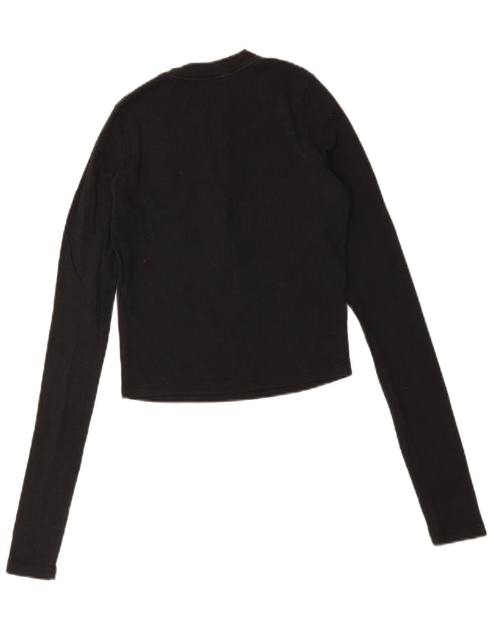 CONVERSE Womens Crop Top Long Sleeve UK 8 Small Black Cotton