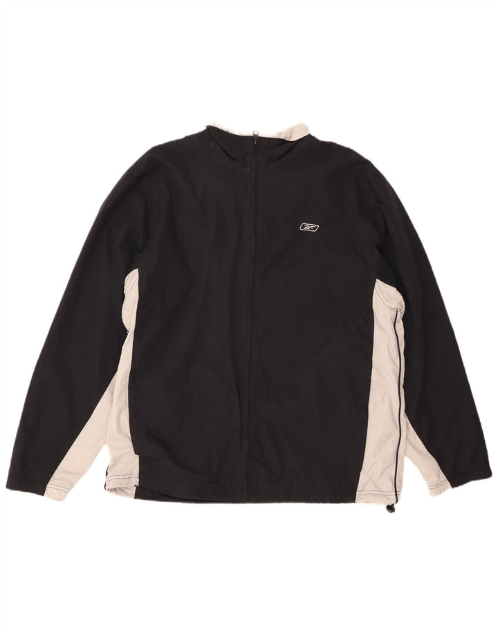 REEBOK Mens Tracksuit Top Jacket  Medium Black Colourblock Polyester
