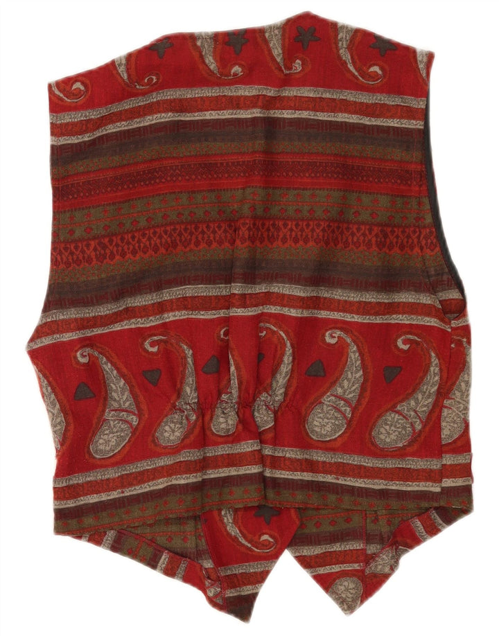 Vintage Womens Waistcoat IT 44 Medium Burgundy Paisley Polyester