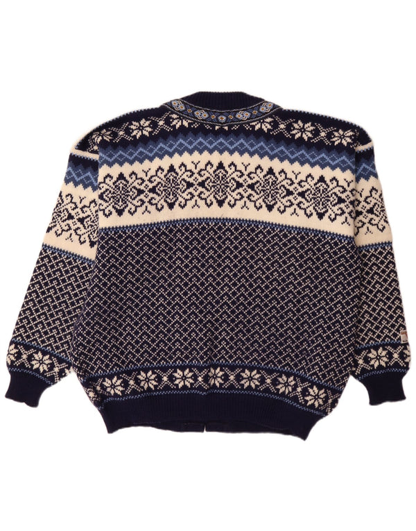 Nordstrikk Mens Regular Fit Cardigan Sweater XL Navy Blue Fair Isle