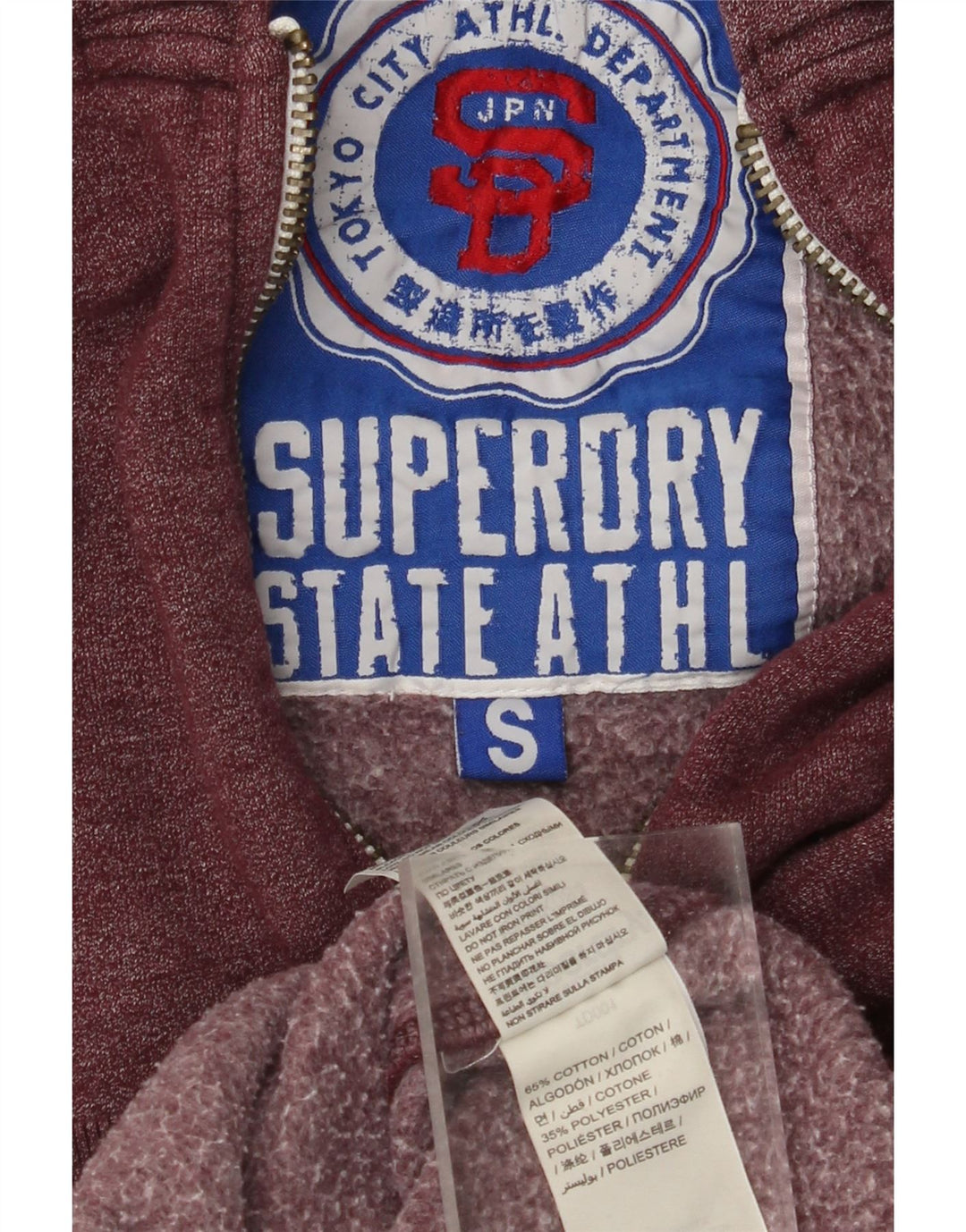 SUPERDRY Mens Graphic Zip Hoodie Sweater Small Burgundy Cotton
