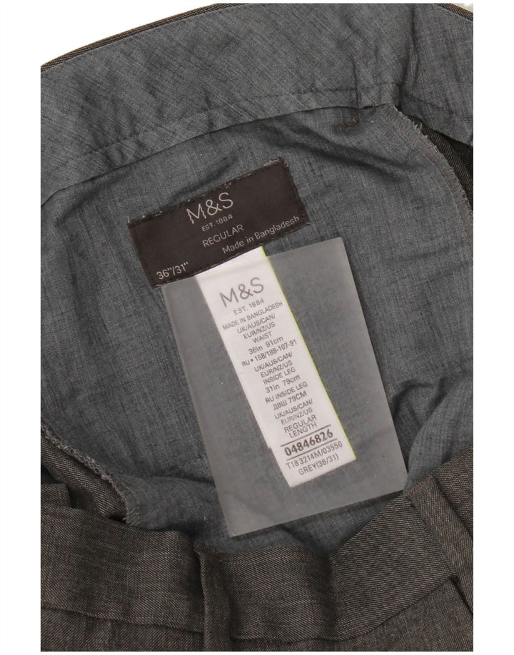 Marks & Spencer Mens Straight Suit Trousers W36 L31 Grey Polyester
