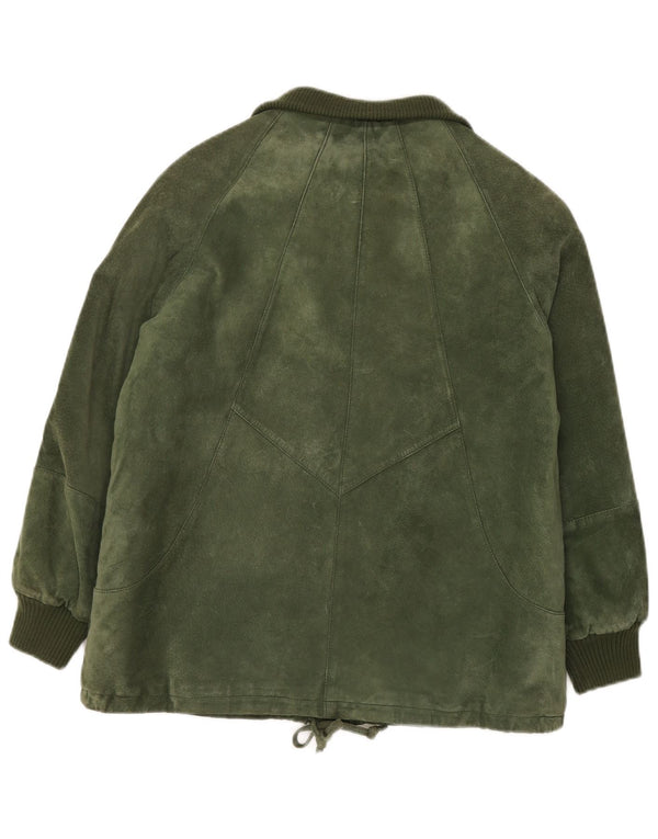 C&A Womens Sherpa Suede Jacket EU 42 Large Green Leather
