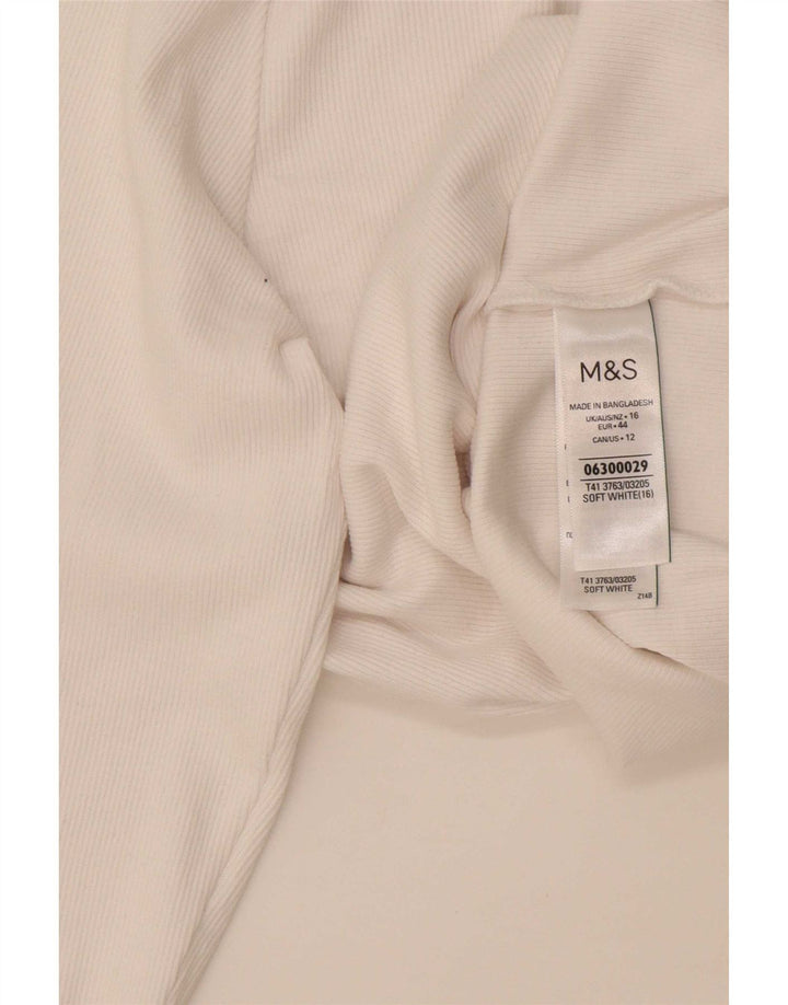 Marks & Spencer Womens Top Long Sleeve UK 16 Large White Cotton